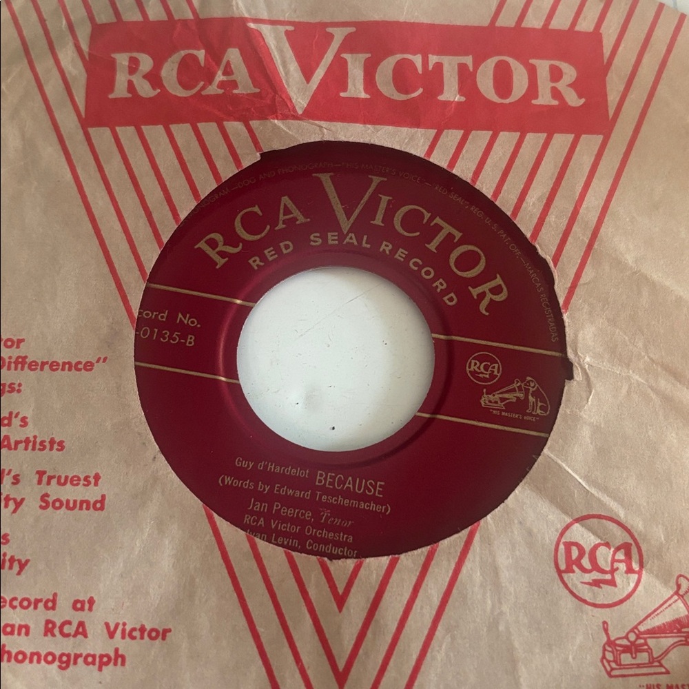 Jan Peerce - Bluebird Of Happiness / Because VTG vinyl